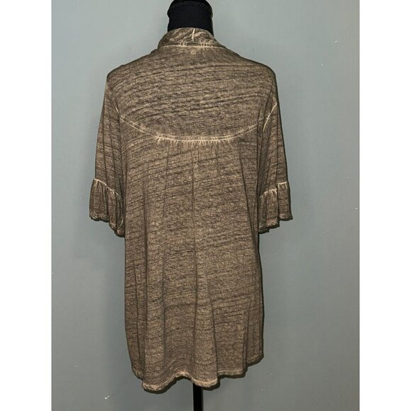 Democracy Women's Medium Cardigan Kimono Linen Blend Tunic Ruffle Half Sleeve NW - Picture 4 of 10